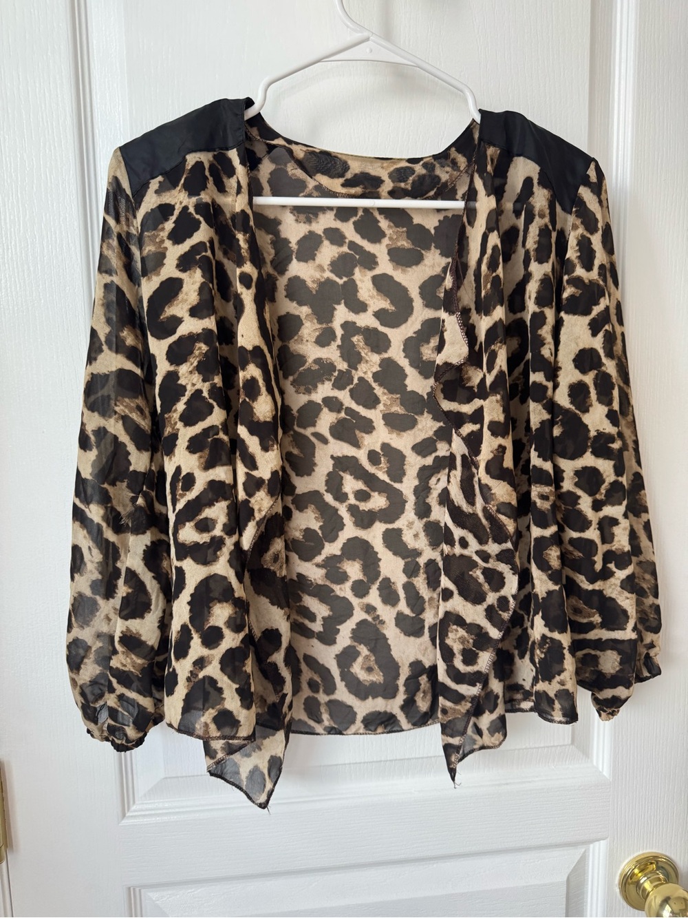 SHEIN Beige and Black Leopard Open-Front Blouse